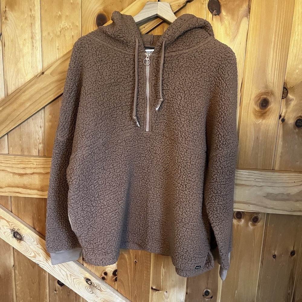 PINK Victoria's Secret Brown Sherpa Half-Zip Hoodie